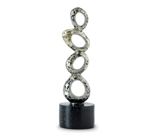 Modern Abstract Resin Sculpture - Irregular Gold Oval Rings with Black Cylindrical Base for Elegant Home & Office Decor
