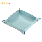 HARFINGTON 4pcs PU Leather Valet Tray Unisex Folding Small Catchall Tray Portable Entryway Table Tray Nightstand Bedside Desk Tray for Key Wallet Watch Coin Jewelry Dice, Light Blue - color: Light Blue