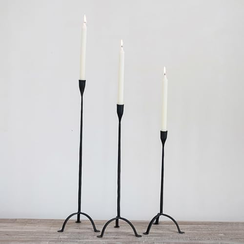 Creative Co-Op 20" H Hand-Forged Cast Metal Footed Taper Holder, Black