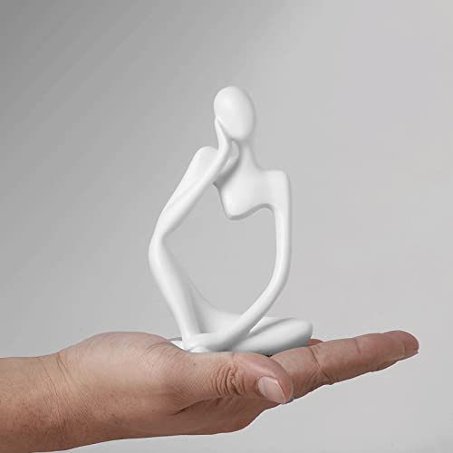BrownLove 3pcs Decor White Thinker Statue Abstract Art Sculpture，Resin Collectible Figurines for Home Living Room Office Shelf Decoration - color: White