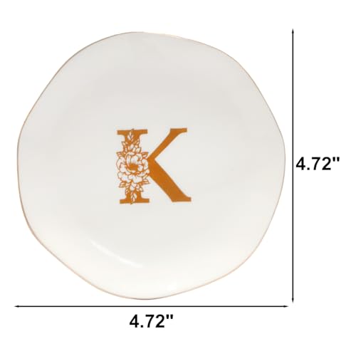 Ceramic Jewelry Tray Initial Ring Dish Personalized K-Monogrammed Engagement Wedding Gifts,Decorative Jewelry Holder for Friends,Sister,Birthday Mother's Day Christmas for Women,Ceramic White - style: K