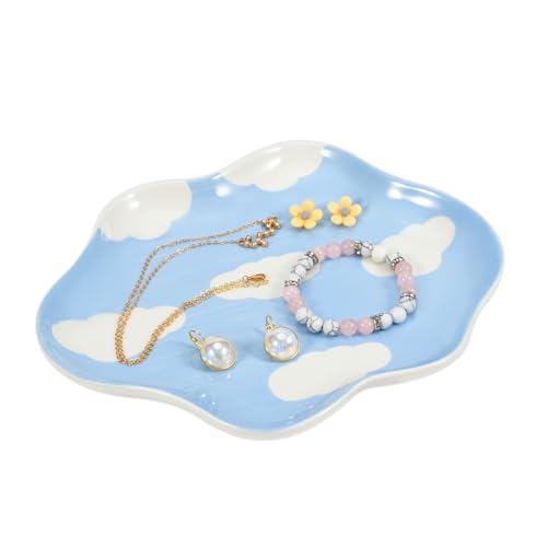 Koythin Jewelry Tray, Ceramic Jewelry Dish Trinket Tray Organizer, Clouds Aesthetic Decorative for Kitchen, Bathroom (Blue Sky and White Clouds) - color: Blue Sky and White Clouds