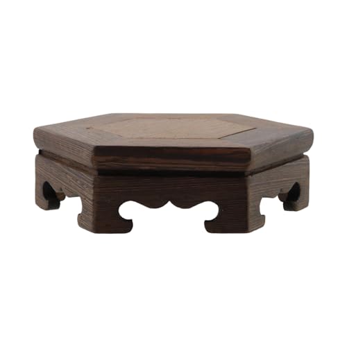 Wooden Display Stand Base 4.65" x 4.65" Wood Carved Craft Pedestal Traditional Wooden Base Oriental Antique Display Riser Hexagon Pedestal Stands for Vase Crystal Ball Teapot Stone Flower Pot - size: Hexagon, 4.65" x 4.65"