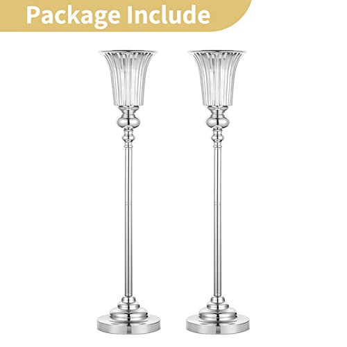 NUPTIO Flower Vase Centerpiece Wedding: 2 Pcs 26.7" Tall Silver Stand Metal Trumpet Vases for Wedding Party Table Decoartions - color: Silver, size: 2 x M