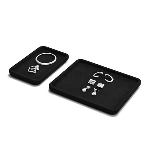 Microfiber Jewelry Display Flat Tray for Rings Earrings Necklace Bracelet, Jewelry Photograph Display Catchall Organizer Tray Dish(S,Black) - color: Black, size: 18 * 10 * 1.5cm