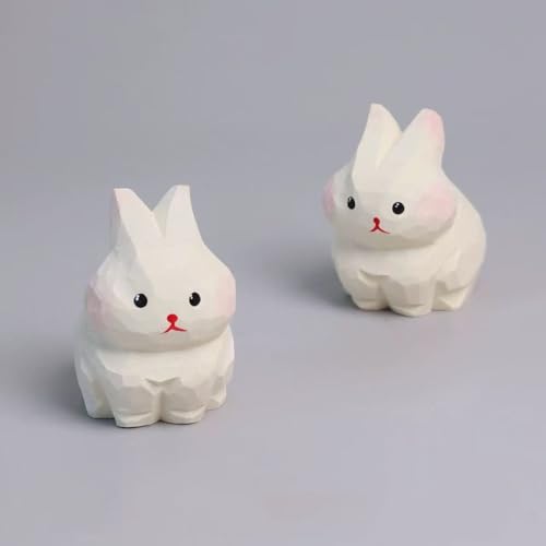 Mini Handcrafted Wooden White Rabbit Figurine –1.6" Cute Carved Bunny Statue for Desk, Home, Car Dashboard & Monitor Top Decor, Collectible Animal Ornament, Gift for Animal Lovers - color: White Rabbit