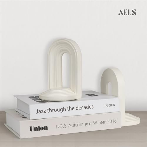 AELS Modern Bookends, Mid Century Arch Heavy Duty Book Ends, Unique Decorative Bookend Supports for Shelves, Office Desktop Book Stand, Stopper for Books/Movies/CD, Cream - color: Cream, size: M - 5.9x4x3.9 inch