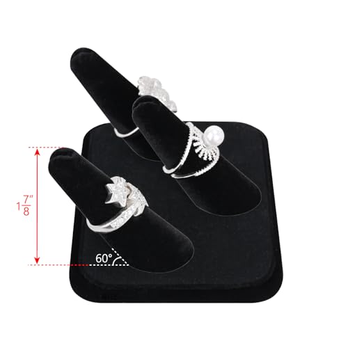 MOOCA 2 Pcs Set 3-Ring Organizer for Showcase Display Ring Finger Holder Jewelry Display Stands Showcase Jewelry Storage Counter, Black Velvet, 4 W x 3 1/4D x 2 3/8H inch - color: Black Velvet, 3 Rings x 2