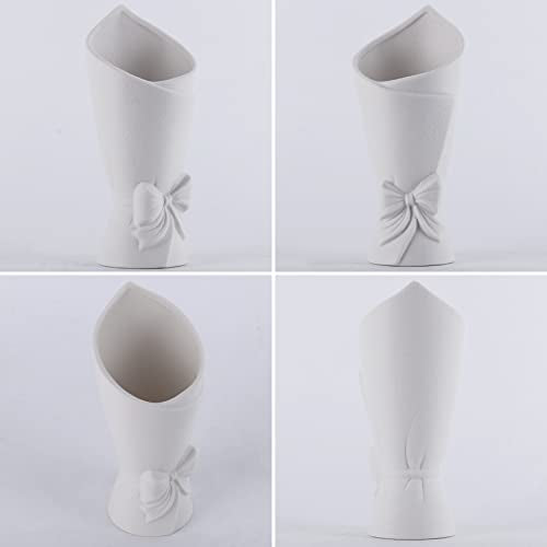 Frosted Porcelain Floral Handmade Vases,Frosted Ceramic vases,Geometric Ceramic Flower Vase for Modern Home Decoration and high-end Wedding,Matte Frosted Texture Bud Flower Vase (Roll Vase) - color: Roll Vase