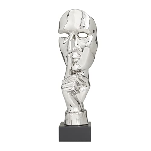 Deco 79 Polystone Mask Decorative Sculpture Quiet Gesture Home Decor Statue, Accent Figurine 5" x 5" x 17", Silver