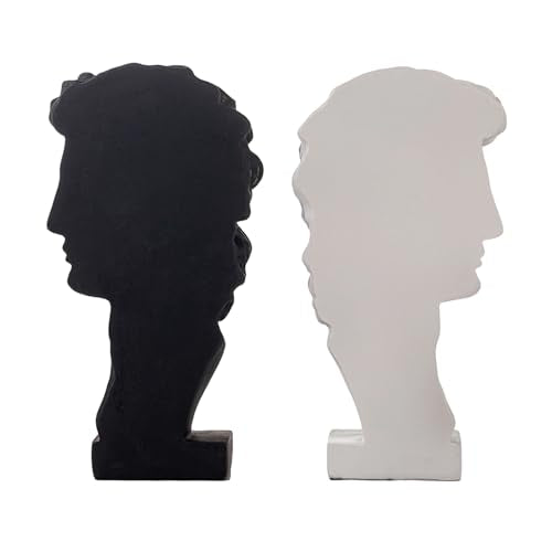 Lukitas David Head Decorative Bookends, Heavy Duty Half-and-Half Book Ends Non-Slip, Classical Artistic Sculpture for Office Home Bookshelf Decor, Black & White, Resin 9.5'' - color: David Head