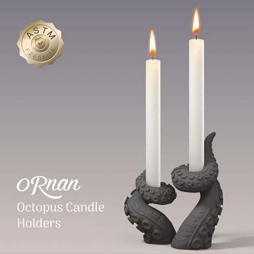 Octopus Candlestick Holders True Natural Reclaimed Stone, Set of 2 Premium Reclaimed Stone Candlestick Holder for Wedding Dinning Party, Candle Stand for 3/4 inch Thick Candles Color Black