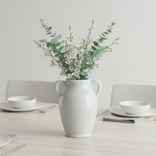 Sunddo Gray Ceramic Vase 8 Inch Modern Decorative Vase with 2 Handles, Neutral Gray Centerpiece for Table, Living Room, Bathroom Decoration, Mantel, Shelf Decor, - color: Grey - 8, size: 8 Inch