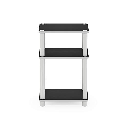 Furinno JUST Side Table, 3-Tier End Table, Open Shelves Night Stand, Bedside Table, Toolless Assembly, for Living Room, Bedroom, Bathroom, White(Espresso) | with Plastic Poles, 1-Pack - color: White/Espresso, size: 3-Tier, Round Pole, style: 1-Pack