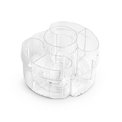 Masirs Small 360 Rotating Makeup Organizer - Mini Yet Spacious Cosmetic Storage Solution with Multiple Compartments - The Perfect Spinning Make-Up Caddy for Vanity or Bathroom Counter (Round - Clear) - color: Round Clear