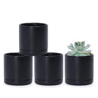 D'vine Dev Set of 4 Small Ceramic Plant Pots, 3.5 Inch Succulent Planter Pot for Plants with Drainage Hole and Saucer, Black, 94-X-A-2 - color: Black, size: 3.5 Inch