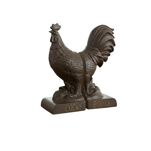 Comfy Hour 10" Bronze Rooster Antique Vintage Figurine Style Bookends, Rustic Farmhouse Animal Statue Home Decor, Heavy Duty Book Stoppers Pair