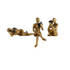 XINXUAN Gold Abstract Man Sculpture with Crystal Balls - Modern Art Deco Home/Office Shelf and Table Top Decoration, Ideal Gift for Art Lovers, 8" Tall (3PCS Letter-Gold Reading)