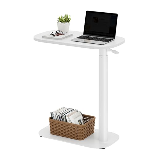 SANODESK Adjustable Overbed Bedside Table Pneumatic Adjustable Height Laptop Computer Standing Desk Cart with Tray, Hospital and Home Use(23.6" W x 13.8" D,White) - color: White, size: Xsmall