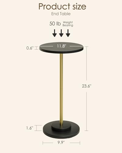 Masupu Drink Table, Round Side Table for Small Spaces, Pedestal Side Table, Small End Table with Metal Base, for Living Room, Bedroom, Bathroom, Black Gold - color: 04.black Gold