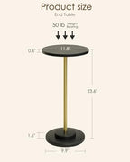 Masupu Drink Table, Round Side Table for Small Spaces, Pedestal Side Table, Small End Table with Metal Base, for Living Room, Bedroom, Bathroom, Black Gold - color: 04.black Gold