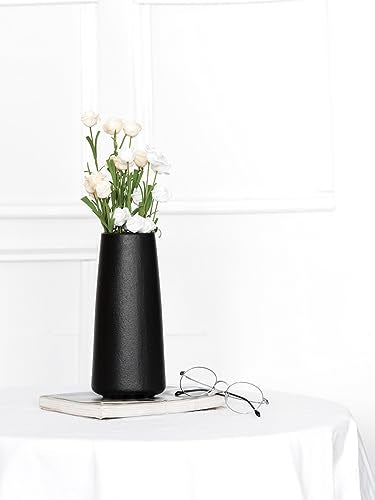 10" Black Vase - Tall Black Ceramic vase for Flower, Simple Matte Black Vases for Pampas Grass, Minimalist Farmhouse Boho vases for Centerpieces, Home Decor, Bathroom Decor - color: Solid Black, size: Super Big