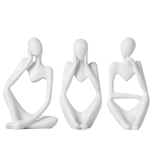 BrownLove 3pcs Decor White Thinker Statue Abstract Art Sculpture，Resin Collectible Figurines for Home Living Room Office Shelf Decoration - color: White