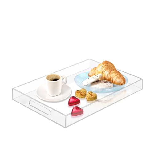 SetGame Acrylic Serving Tray with Handles, Bathroom Desktop Decorative Storage Arylic Trays, Simple Vanity Tray Food Tea Fruit Dinner Snack Tray for Bar Kitchen Party - color: Clear