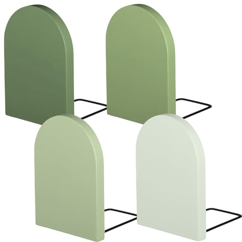 Honoson 4 Pcs Boho Wood Bookends Back to School Sage Green Wooden Book Stands Decorative Non Skid Book Stoppers for Books Cds Videos Albums Office Desktop Shelves(Green) - color: Green