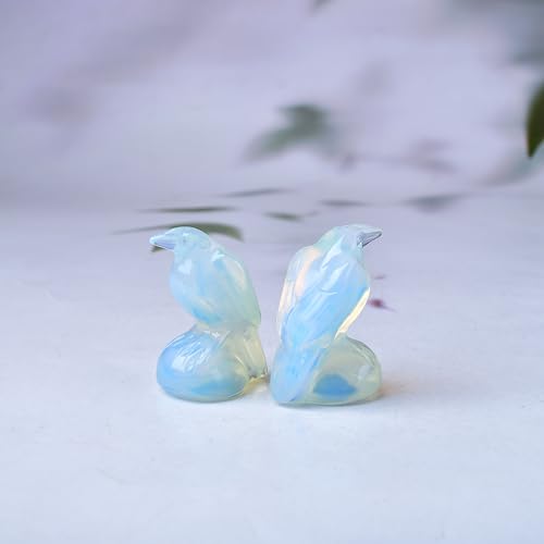Natural Opal Crystal Raven Statue 2" Healing Crystal Handmade Sculpture Lucky Guardian Pocket Statues Reiki Meditation Office Home Decoration Gift - color: Opal