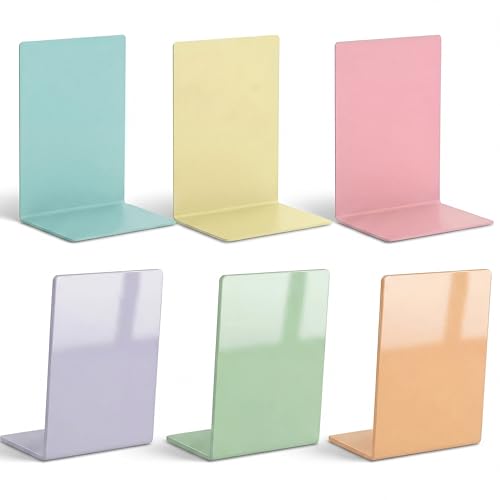 6 Pack Acrylic Bookends, Thickened Colorful Book Ends for Shelves, Assorted Colors, Stable Non-Slip Book Stoppers for Home Office Classroom Organization (Macaron Colors) - color: Macaron Colors