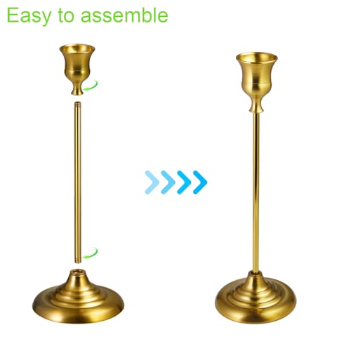 Gold Brass Candlestick Holders Set of 3-Elegant Taper Candle Holders for Holiday Ambience,Party,Date&Home Decoration