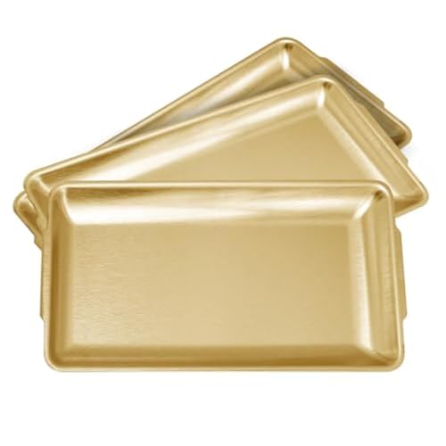 3Pcs 304 Stainless Steel Food Serving Tray, 12.6" Rectangular Serving Platters Multipurpose for Kitchen,Party Organizer Tray for Buffet Brushed Nickel (Gold) - color: Gold