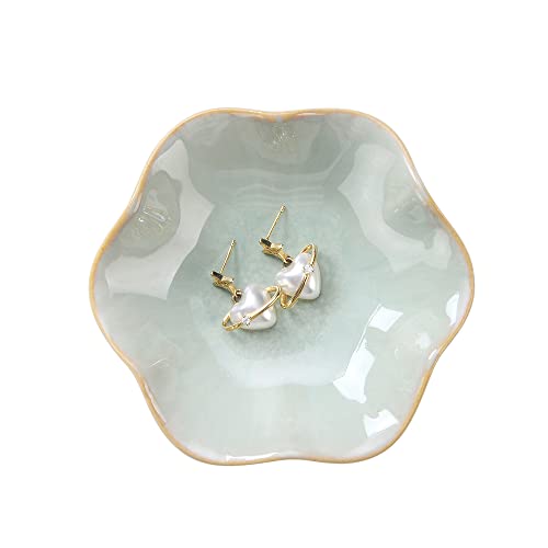 JAMEND CLXP Lotus Leaf Shape Decorative Ring Tray, Small Key Bowl, Ceramic Trinket Tray Jewelry Dish Organizing Necklace Earrings, Home Decoration for Mom Best Friend Sister, Light Green. - color: Light Green-Lotus