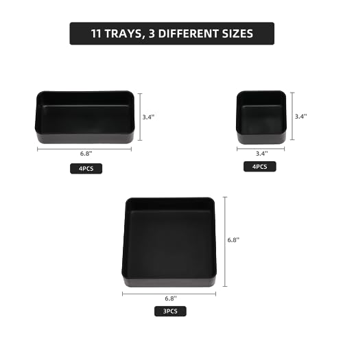 11-Piece Stackable Drawer Organizer Set, Multi-size Desk Drawer Organizer Trays Vanity Storage Bins for Storing Makeup, Stationery, Utensils in Bathroom Dresser, Office and Kitchen - color: Black