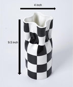 Ceramic Modern Checker Vase for Home Decor, Aesthetic Decoration for Livng Room, Bedroom, Kitchen, Minimalism Abstract Flower Vase Boho Chi, Wabi-Sabi, Hand-Pinched Pottery