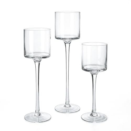 Royal Imports Glass Candleholder Flower Vase, Floating & Pillar Candle Centerpiece Display, Decorative Hurricane on Pedestal for Home or Wedding Set of 3, Clear - color: Clear