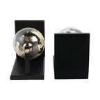 Modern Glass Globe Bookends with Wood Base - Decorative Book Accessories and Home Library Shelf Decor - Sculptural Book Ends for Stylish Bookshelf, Office Accent, or Desk Decor - Set of 2, 9", Black