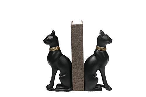 Comfy Hour 9.1" Black Egyptian Bastet Figurine Style Bookends, Antique Vintage Ancient Goddess Statue Home Decor, Heavy Duty Cat Book Stoppers Pair