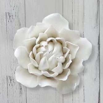 Common Peony 3.94" Ceramic Porcelain Flower Wall Art, Handmade 3D Wall Art Hanging Sculpture for Home Office Decor (White) - color: White,Common peony，3.94"