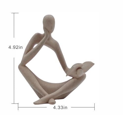 "Reading Woman Thinker Sculpture is a Modern Abstract Decorative piece, a Favorite Among Book Lovers and Thinkers, Suitable for Placement in Living Rooms, Offices, and bedrooms. (Sandstone B) - color: Sandstone B （imitation Sandstone Color）