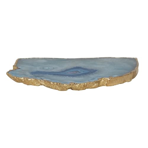 Creative Co-Op Agate Slab Tray with Gold Electroplated Edge, Blue - color: Blue