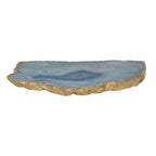 Creative Co-Op Agate Slab Tray with Gold Electroplated Edge, Blue - color: Blue