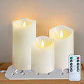 Rechargeable Flameless Candle, Flashing LED Pillar Real Wax Candle with Remote Control and Timer,Decorative Electronic Candles, 1 Set of 3 - color: White-Droplet 3Pcs
