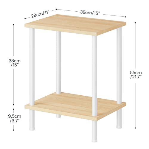 HOOBRO End Table, Small Side Table, Nightstand with 2-Layer Storage Shelves, Sofa Table for Small Spaces, Living Room, Bedroom, Stable Frame, Easy Assembly, Natural and White WN09BZ01 - color: Natural + White