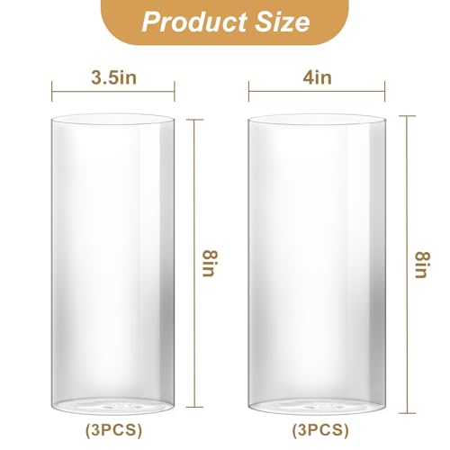 Humicane Candle Holder,Open Ended Glass Candleholder Multiple Size Choices,Clear Cylinder GlassCandle Holder for Wedding Centerpieces,Home Decor(3pcs:8x4", 3pcs: 8x3.5") - size: 4''×8''H 6PCS