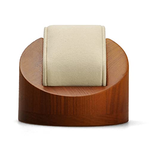 Oirlv Solid Wood Watch Display Stand Showcase Jewelry Stand Watch Holder with Pillow Jewelry Organizer(Round Single, Creamy-white) - color: Creamy-white, size: Round Single