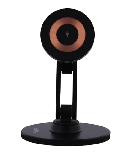 ClikDock Cell Phone Magnetic Wireless Charger Stand, 360° Spin, Aluminum Construction, Compatible with MagSafe Phones for iPhone & Andriod (Black) - color: Black