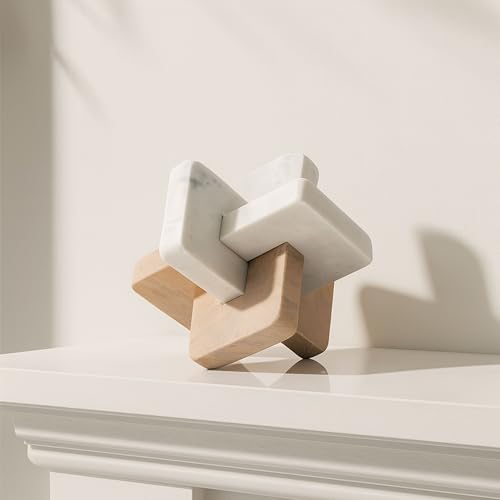 Decorative Knot Sculpture for Modern Home Decor – Natural Marble Knot Decor – Shelf Styling & Coffee Table Decorations for Living Room, Office & Bathroom, Decorative Object – 9", Gray & Brown - size: 9"