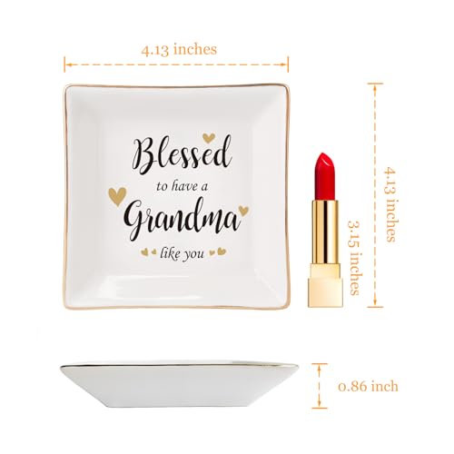 HOME SMILE Mother's Day Gifts for Grandma,Grandmother Ceramic Ring Jewelry Dish Tray Plate for Birthday Valentine's Christmas-Blessed to Have A Grandma Like You - style: Blessed to Have Grandma Like You